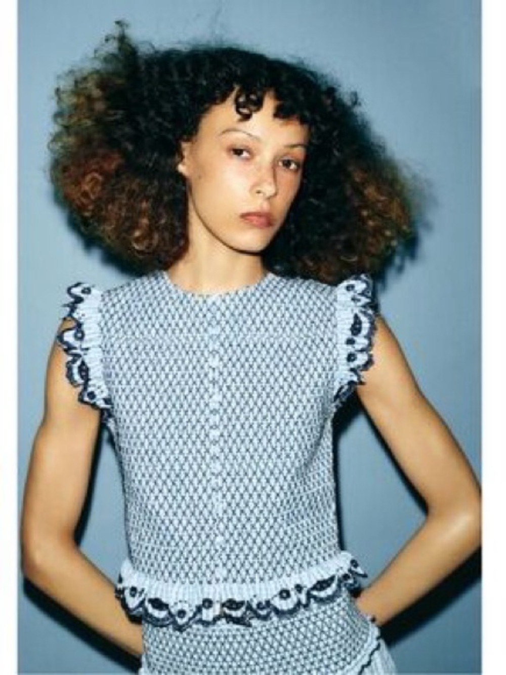 Zara Light Blue Crochet Ruffle Sleeveless Top